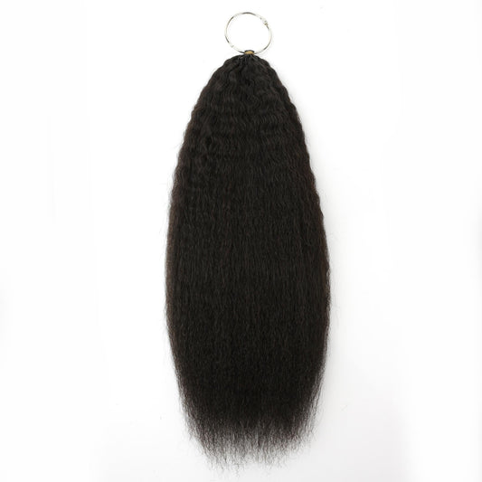 16" Kinky Straight Feather Crochet - bundle hung from ring, full length