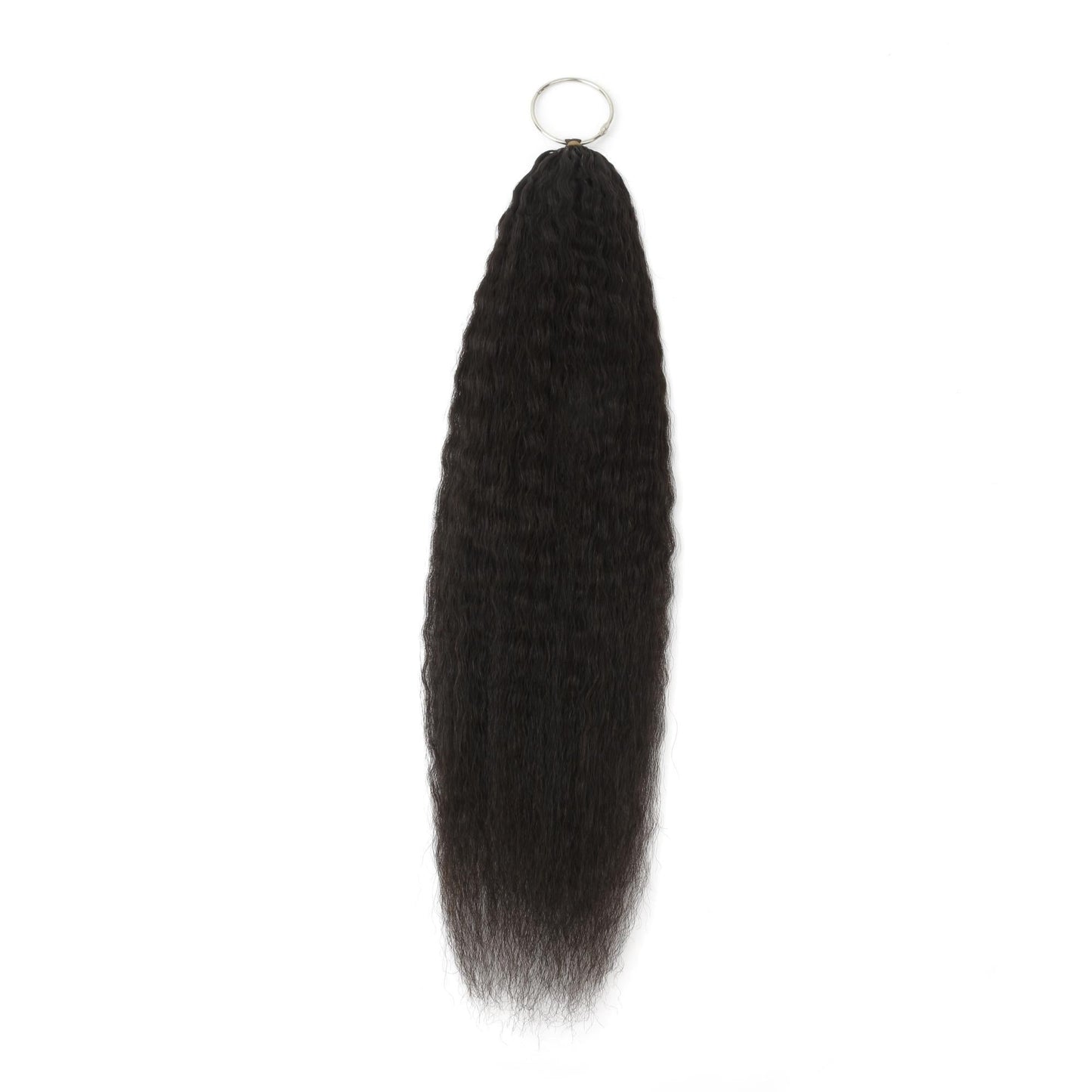 20" Kinky Straight Feather Crochet - full length hanging on ring