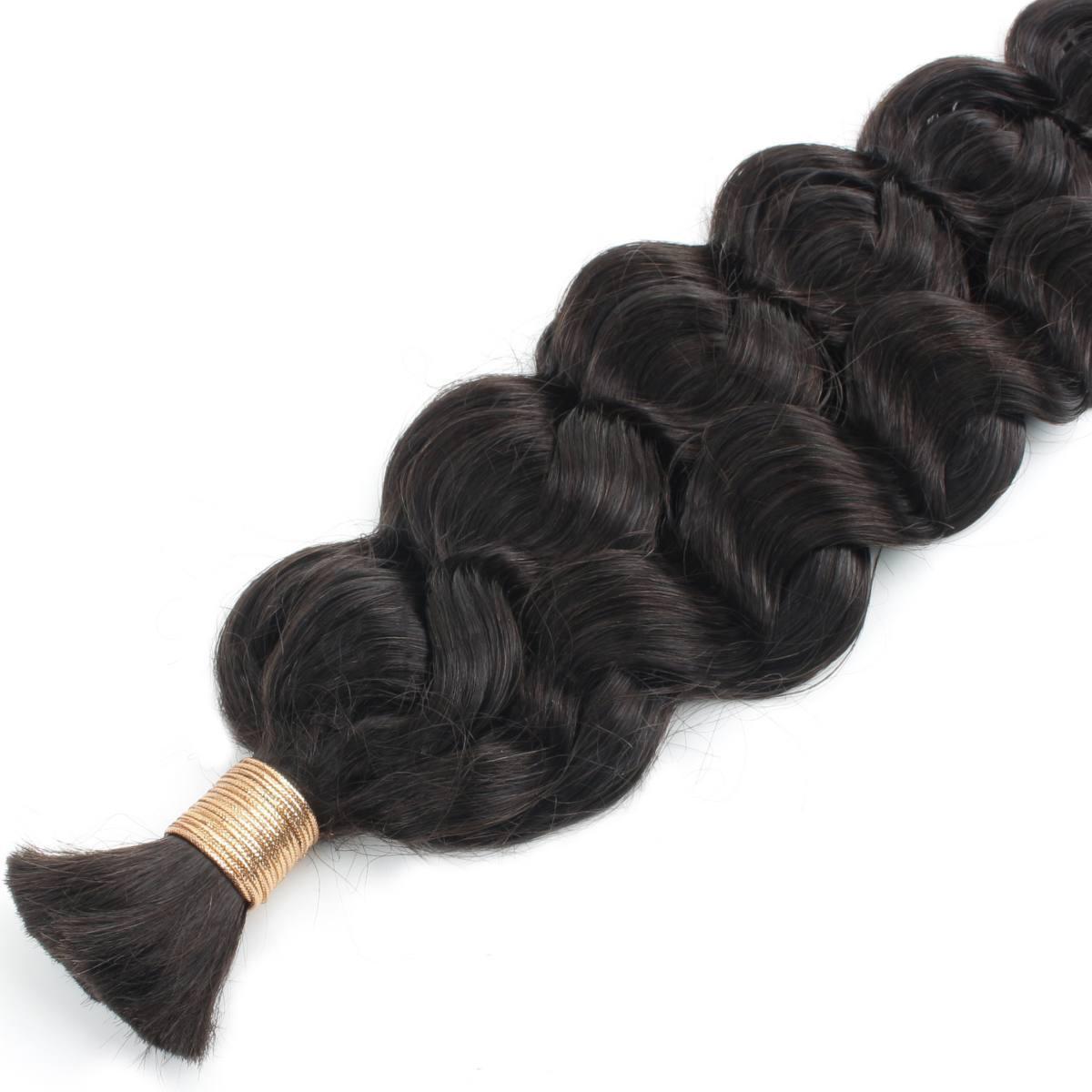 Hair Extensions - Latin Wave Bulk Human Braiding Hair - Natural Black (1B) - bundle top and wave pattern close-up