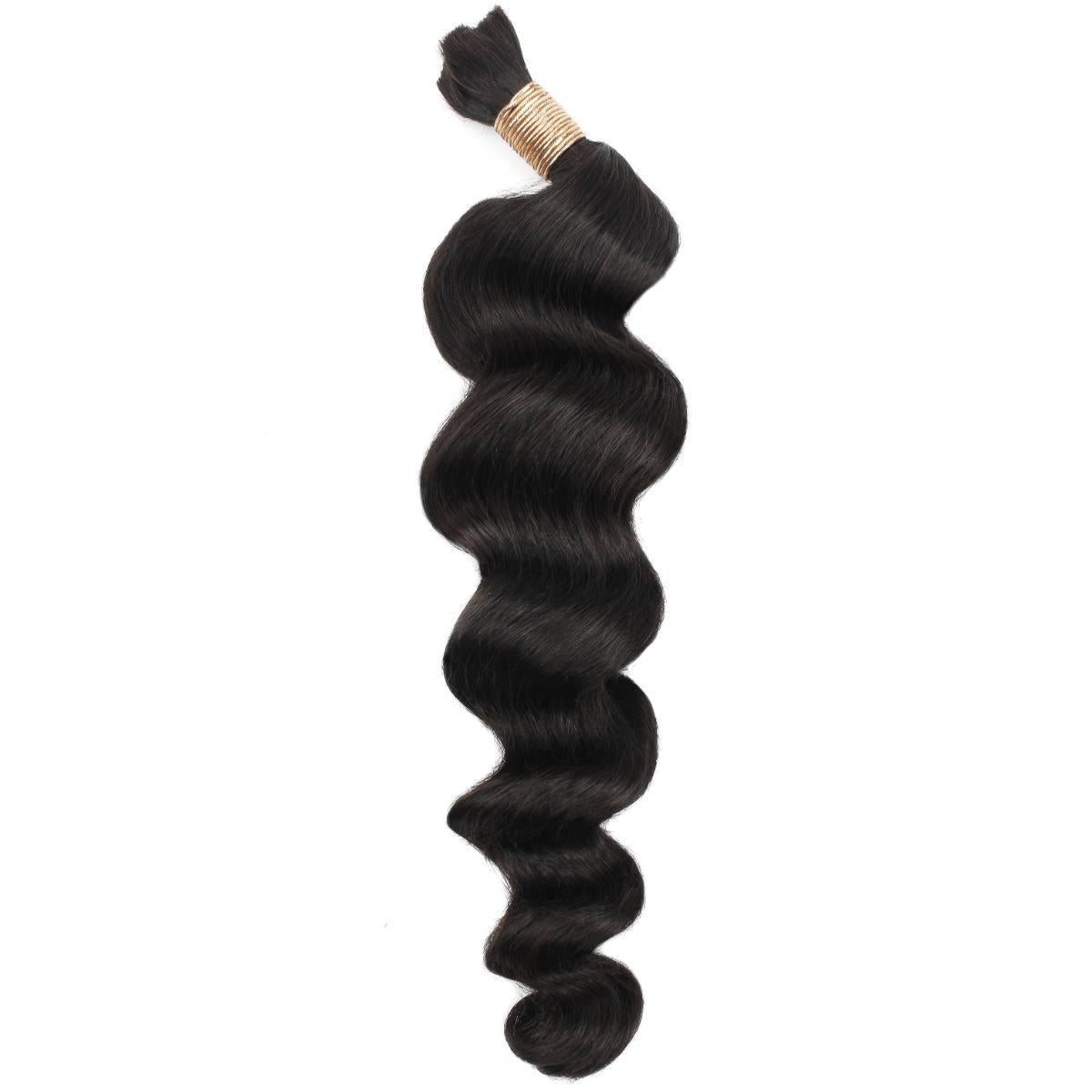 Hair Extensions - Loose Wave Bulk Human Braiding Hair - Natural Black (1B) - full bundle length display
