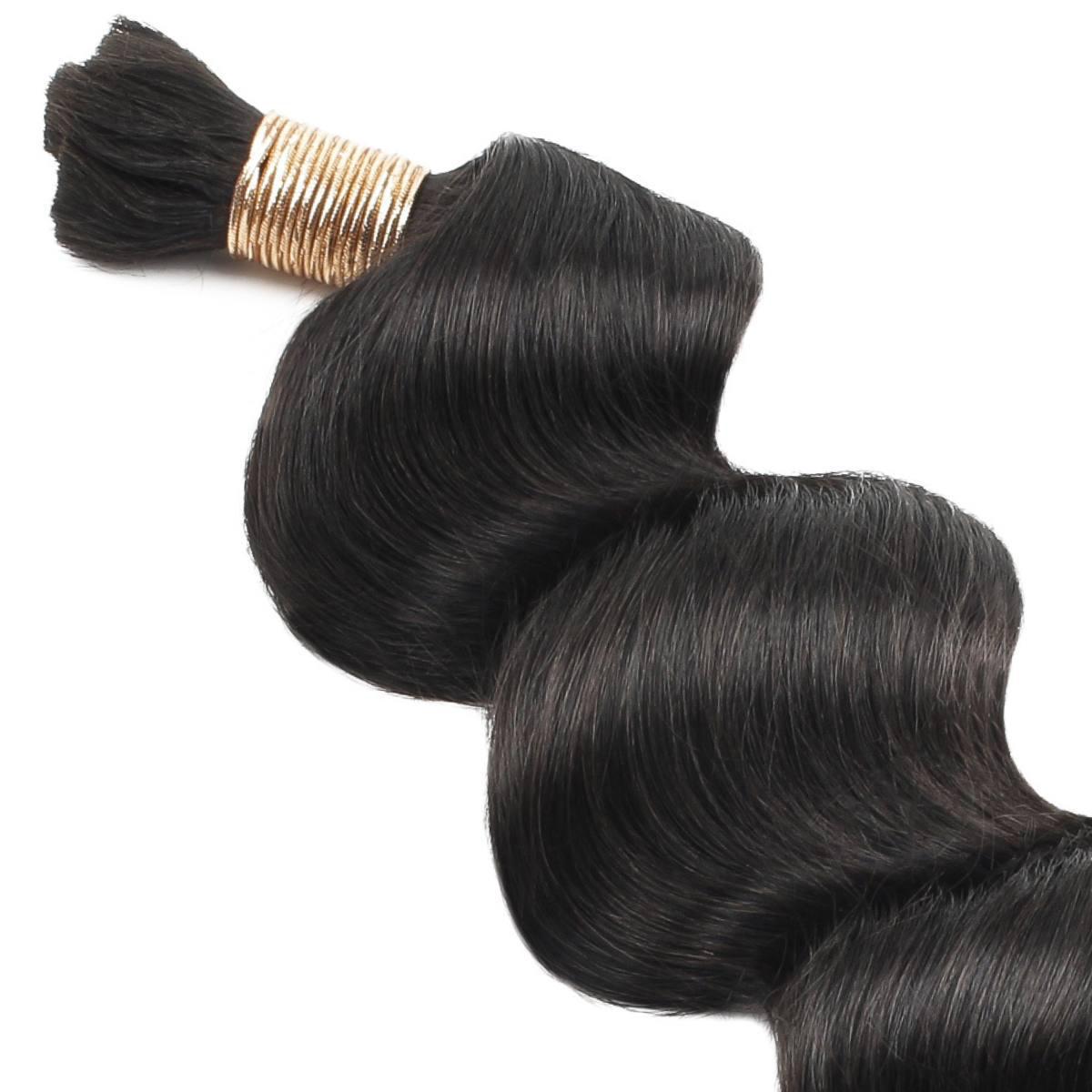 Hair Extensions - Loose Wave Bulk Human Braiding Hair - Natural Black (1B) - wave pattern close-up