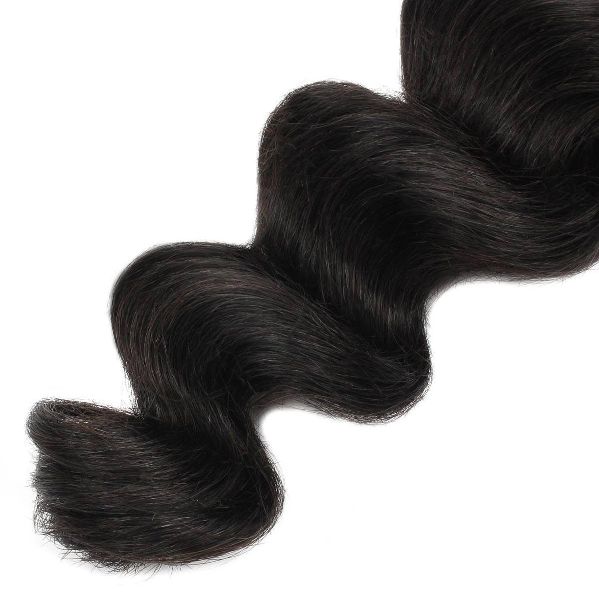 Hair Extensions - Loose Wave Bulk Human Braiding Hair - Natural Black (1B) - loose wave ends detail close-up