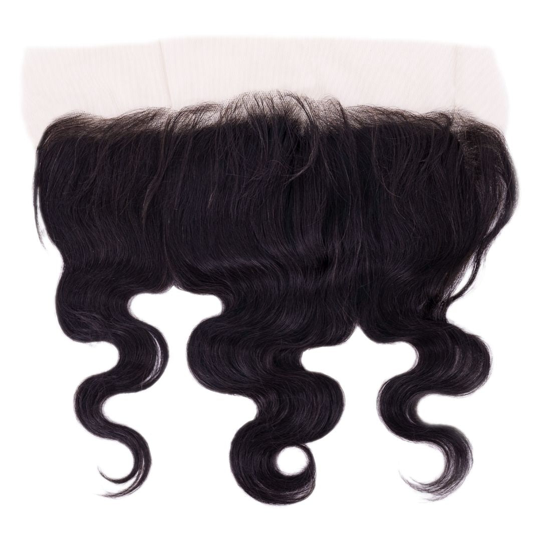 Hair Extensions - Malaysian Body Wave 13x4 Transparent Frontal - Natural Black (1B) - frontal piece laid flat
