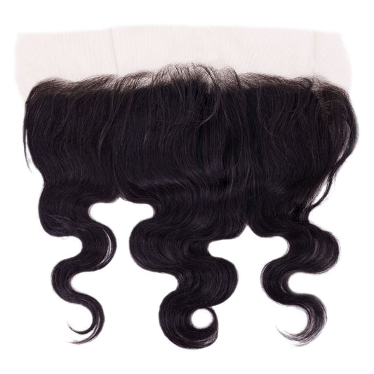 Hair Extensions - Malaysian Body Wave 13x4 Transparent Frontal - Natural Black (1B) - frontal piece laid flat