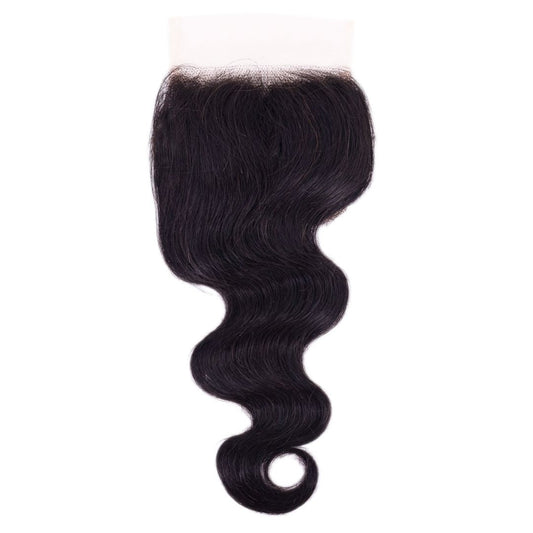 Hair Extensions - Malaysian Body Wave 4x4 Transparent Closure - Natural Black (1B) - closure piece top view