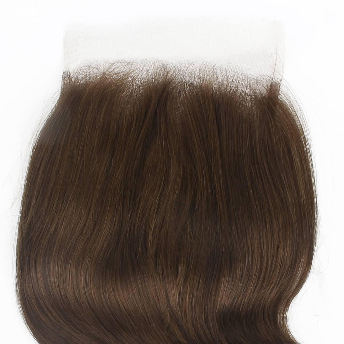 Hair Extensions - Medium Brown Body Wave 5x5 HD Closure - Medium Brown (4) - closure lace detail close-up