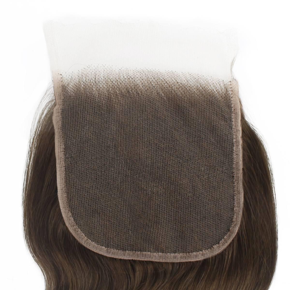 Hair Extensions - Medium Brown Body Wave 5x5 HD Closure - Medium Brown (4) - lace base close-up