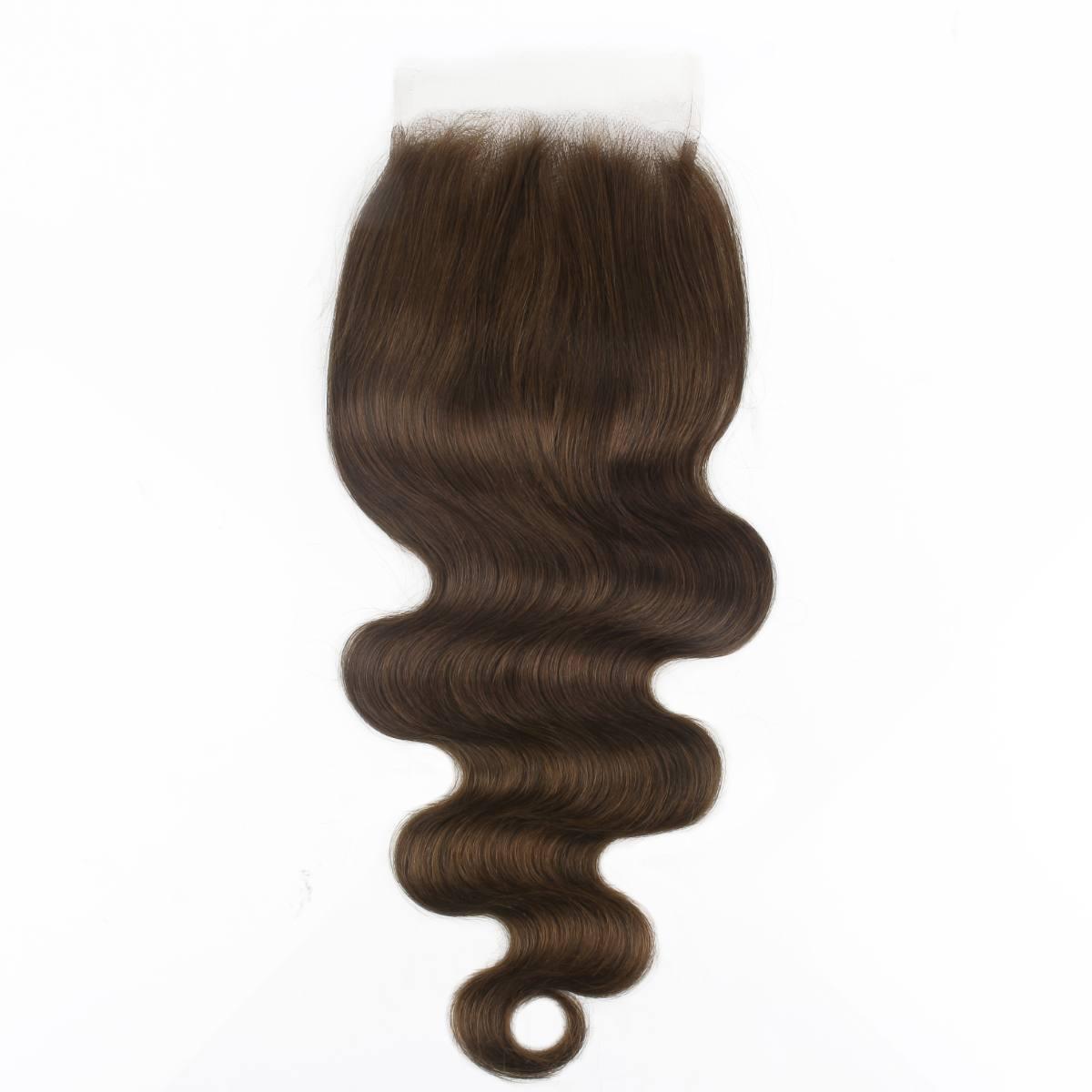Hair Extensions - Medium Brown Body Wave 5x5 HD Closure - Medium Brown (4) - closure piece top view