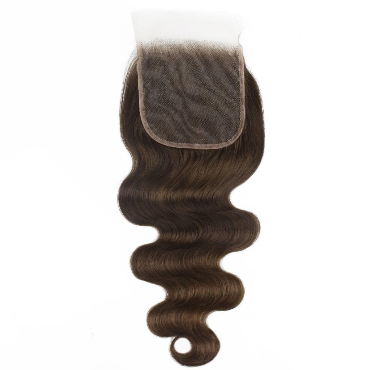 Hair Extensions - Body Wave 5x5 HD Closure - Medium Brown (4) - closure piece with lace base top view