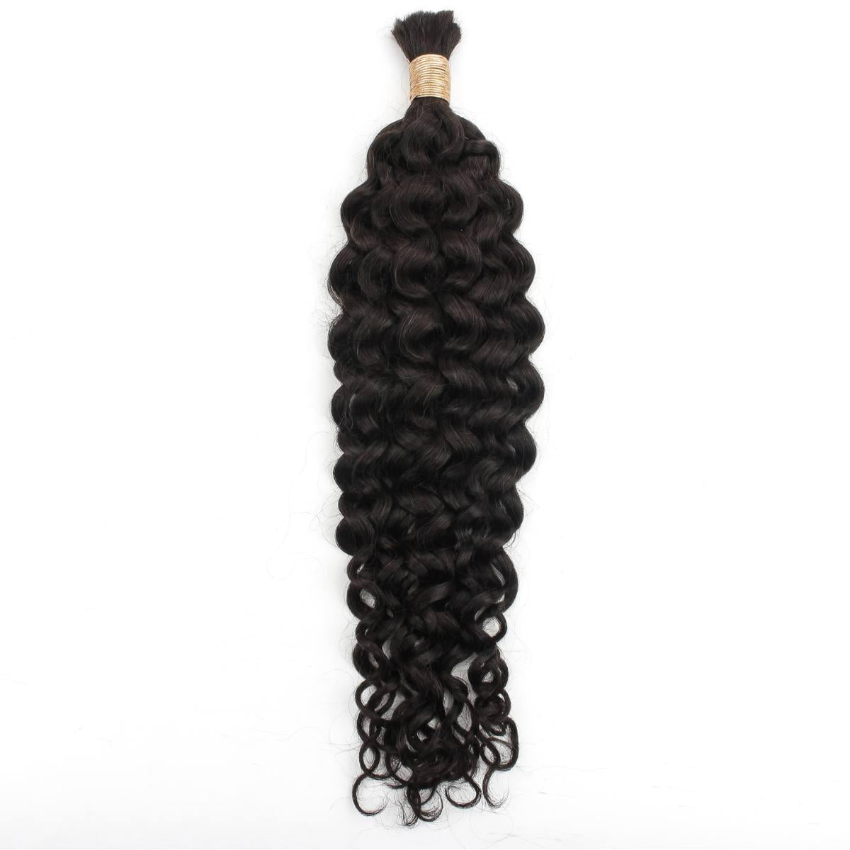 Hair Extensions - Ocean Wave Bulk Human Braiding Hair - Natural Black (1B) - single bundle full length