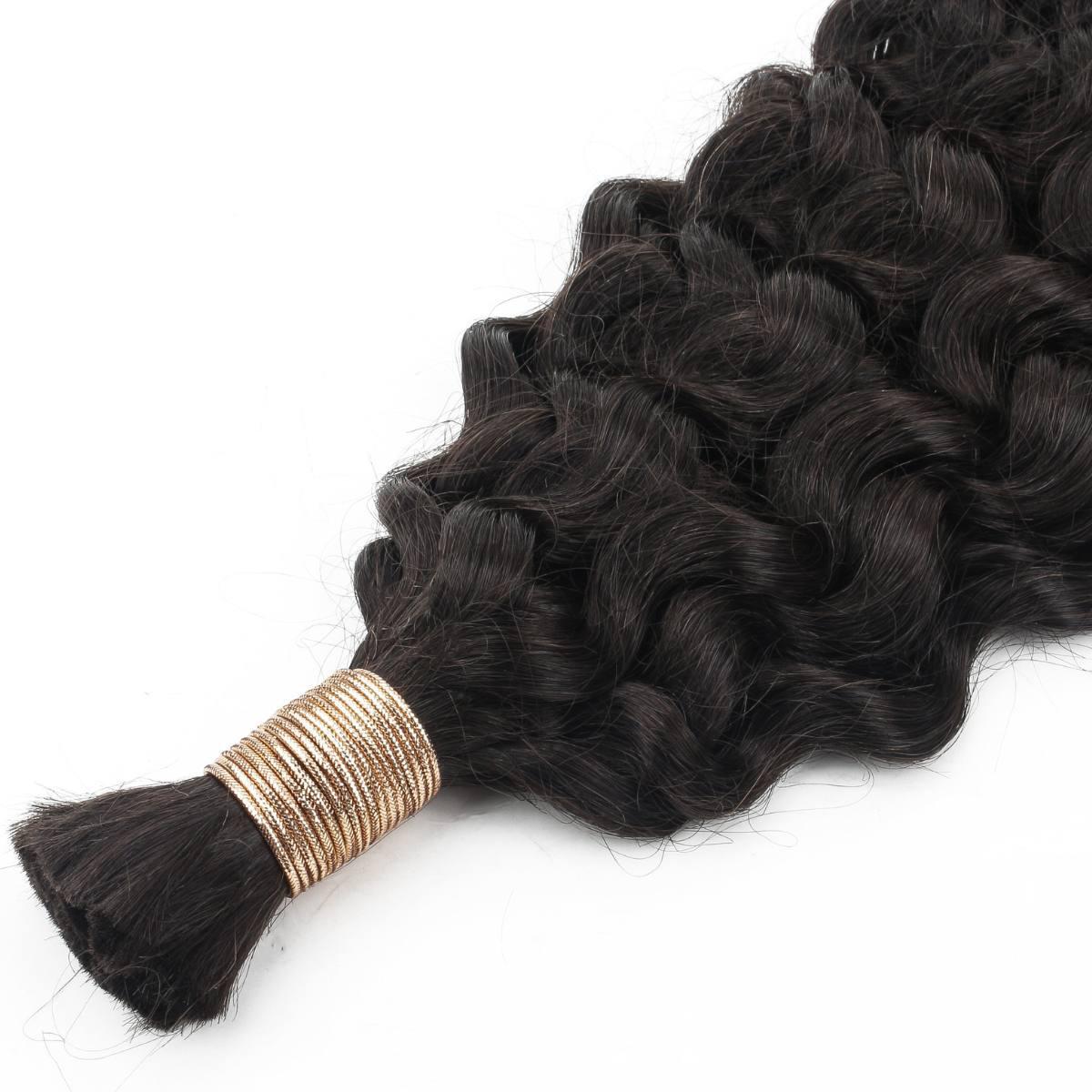 Hair Extensions - Ocean Wave Bulk Human Braiding Hair - Natural Black (1B) - bundle top and wave pattern close-up