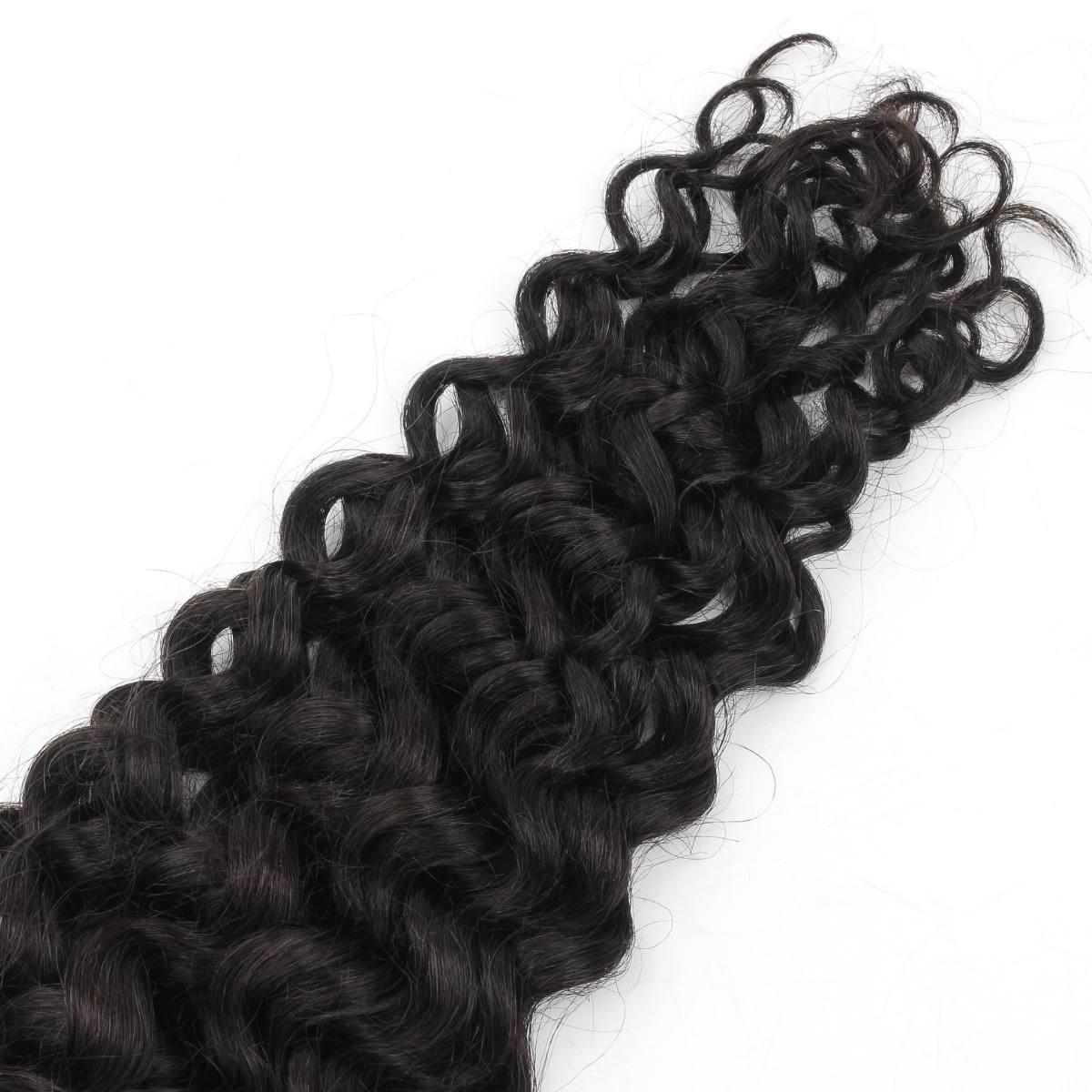 Hair Extensions - Ocean Wave Bulk Human Braiding Hair - Natural Black (1B) - curl pattern detail close-up