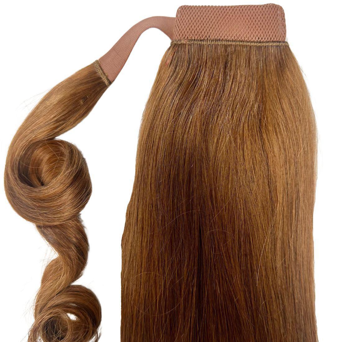 Hair Extensions - Ponytail - Auburn (30) - hair length display with curled ends