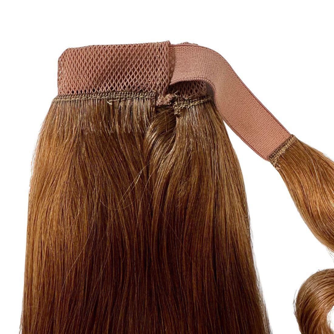 Hair Extensions - Ponytail - Auburn (30) - velcro wrap strap and stitching close-up