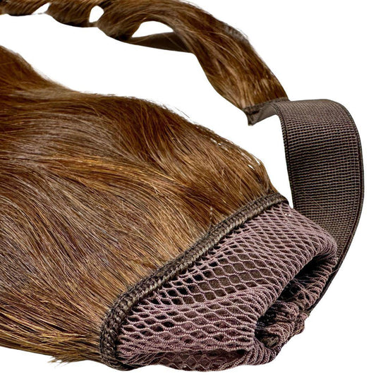 Hair Extensions - Ponytail - Dark Brown (4) - wrap-around band and mesh base close-up