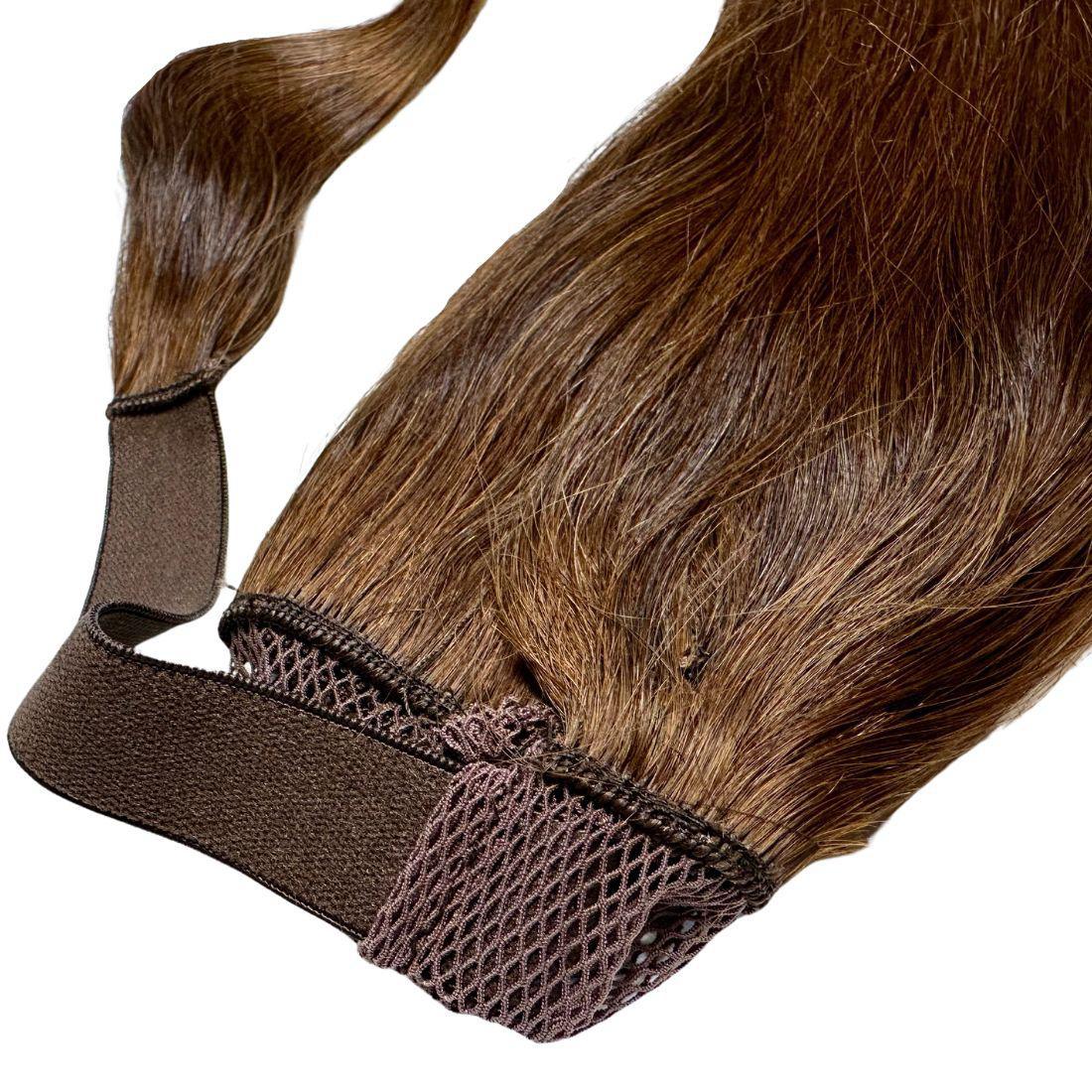 Hair Extensions - Ponytail - Dark Brown (4) - velcro strap and mesh attachment detail