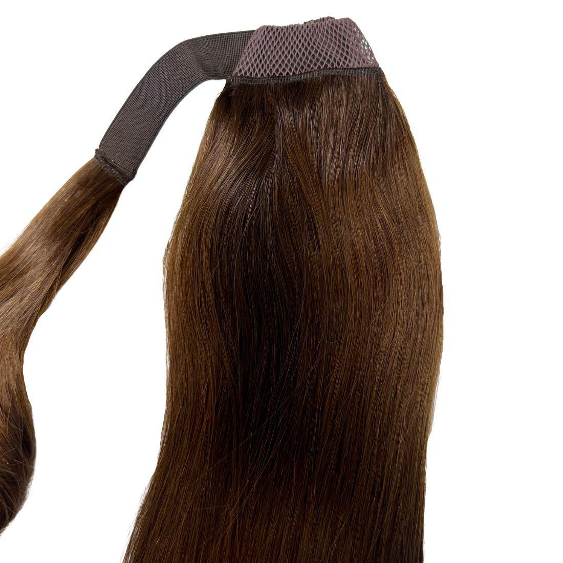 Hair Extensions - Ponytail - Dark Brown (4) - hair length display side view