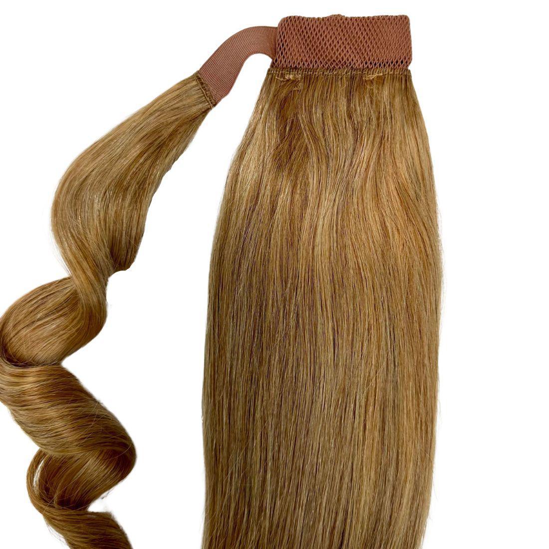 Hair Extensions - Ponytail - Honey Blonde (27) - full length with wrap strap and curled ends