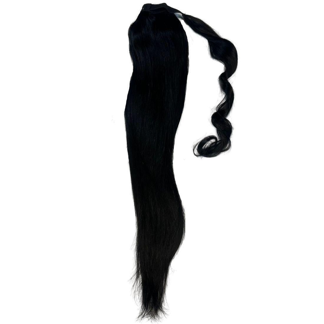 Hair Extensions - Ponytail - Jet Black (1) - full ponytail length with wrap band