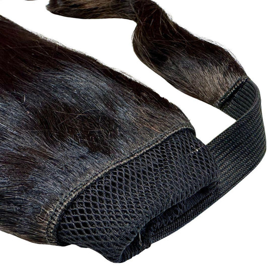 Hair Extensions - Ponytail - Natural Black (1B) - wrap-around base with mesh detail close-up