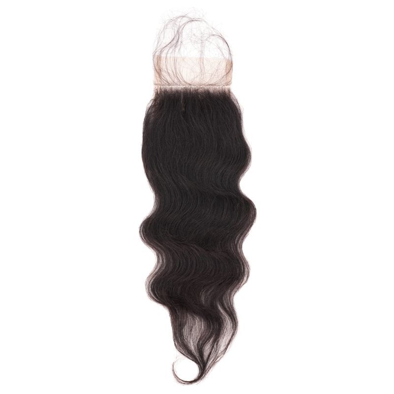 Hair Extensions - Raw Indian Curly 5x5 Transparent Closure - Natural Black (1B) - closure piece top view
