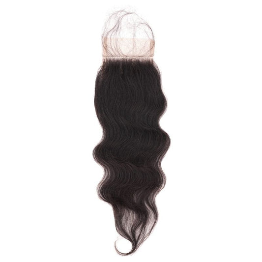 Hair Extensions - Raw Indian Curly 5x5 Transparent Closure - Natural Black (1B) - closure piece top view