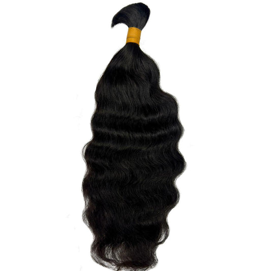 Hair Extensions - Raw Indian Curly Bulk Human Braiding Hair - Natural Black (1B) - single bundle full length