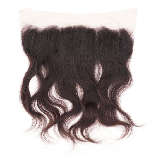 Hair Extensions - Raw Indian Wavy 13x4 Transparent Frontal - Natural Black (1B) - frontal piece laid flat