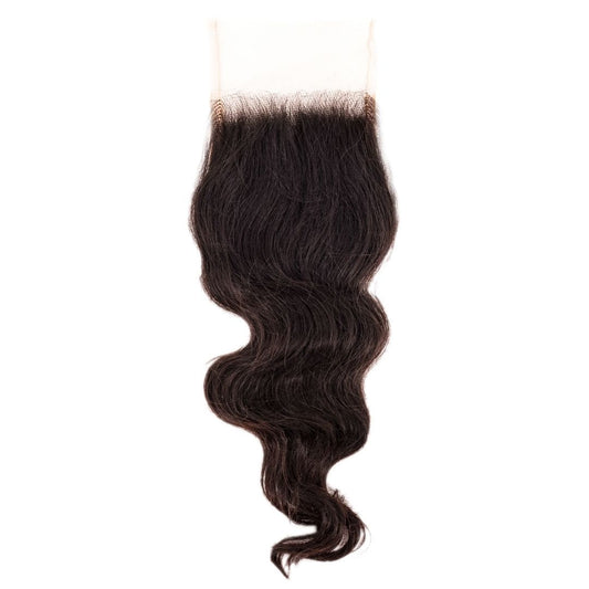 Hair Extensions - Raw Indian Wavy 4x4 Transparent Closure - Natural Black (1B) - closure piece top view