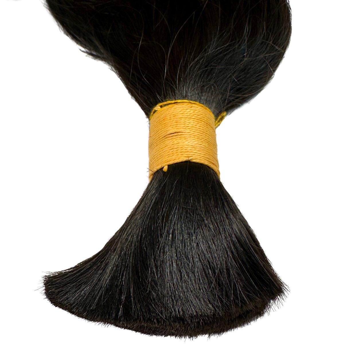 Hair Extensions - Raw Indian Wavy Bulk Human Braiding Hair - Natural Black (1B) - bulk hair bundle with band close-up