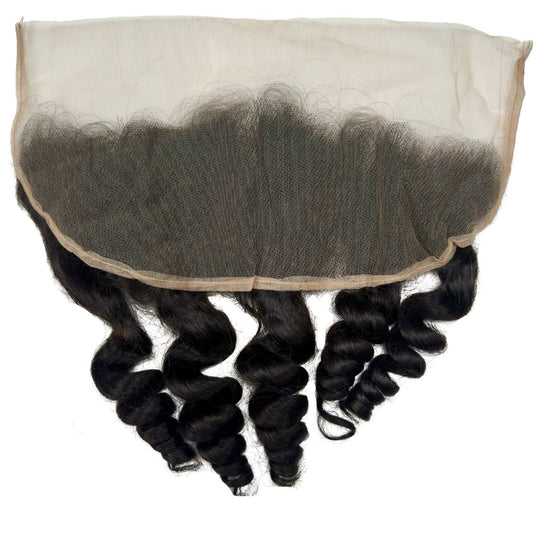 Hair Extensions - Raw Vietnamese Ripple Curly 13x4 Swiss Frontal - Natural Black (1B) - frontal with swiss lace base visible