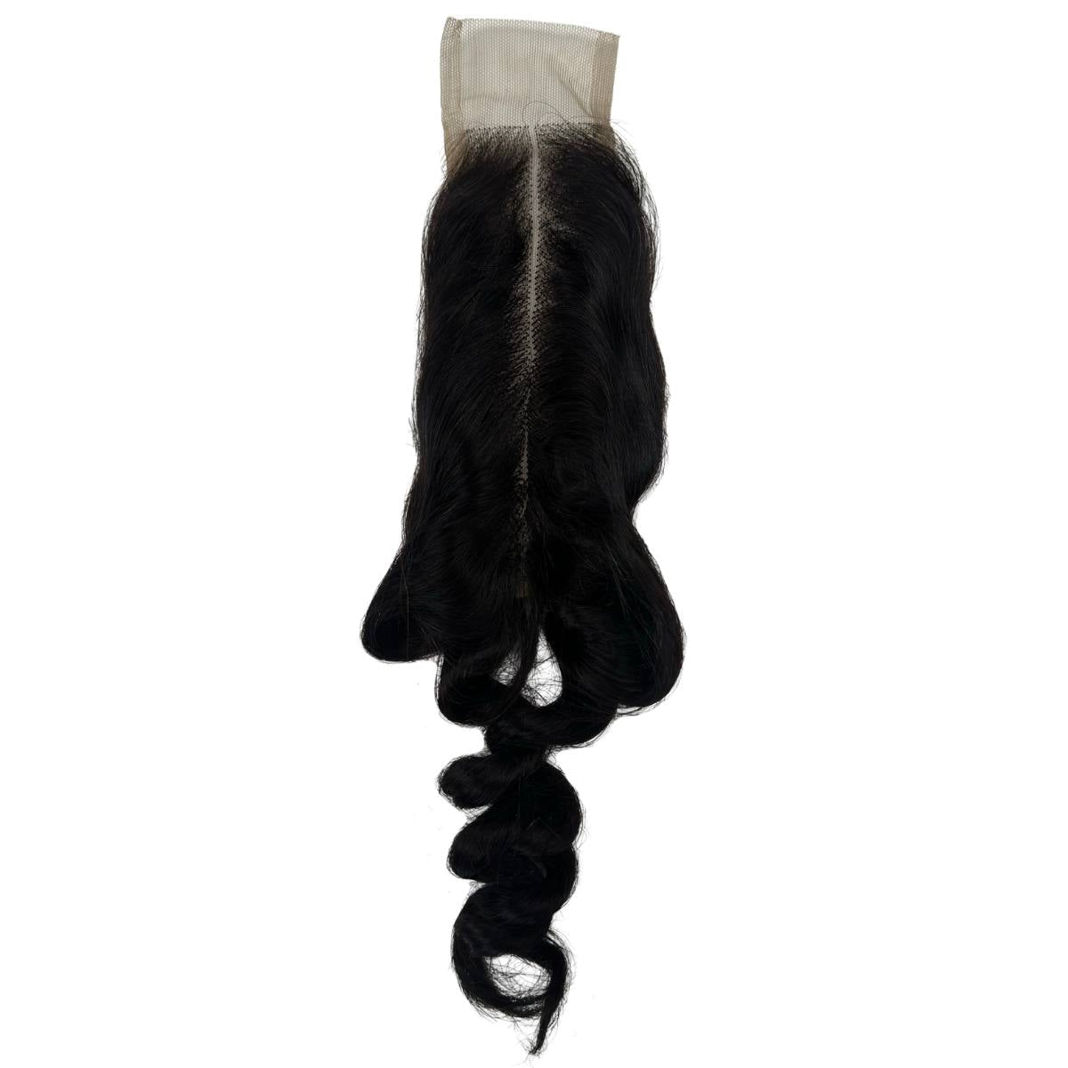 Hair Extensions - Raw Vietnamese Ripple Curly 2x6 Swiss Closure - Natural Black (1B) - closure top view