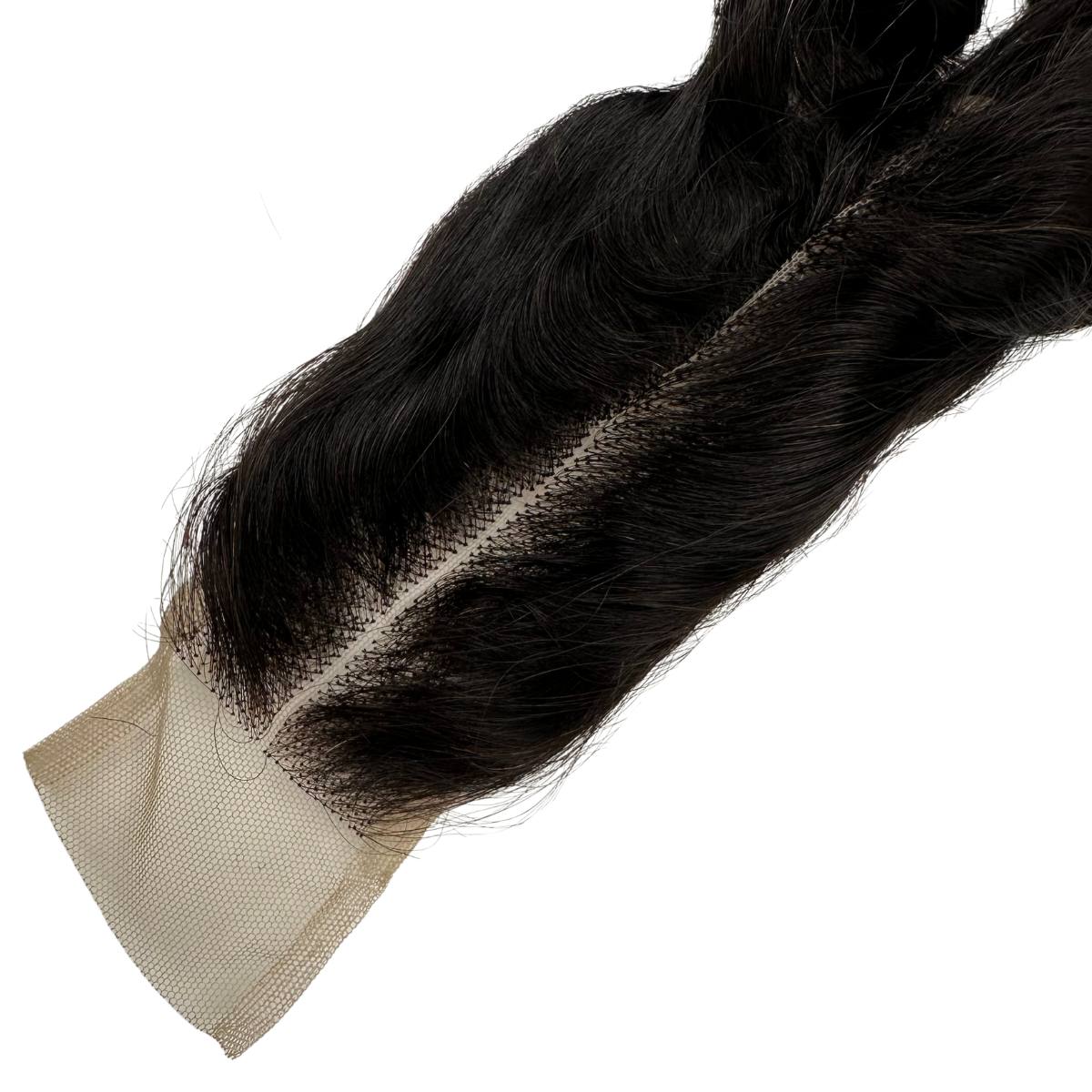 Hair Extensions - Raw Vietnamese Ripple Curly 2x6 Swiss Closure - Natural Black (1B) - closure lace base and part close-up