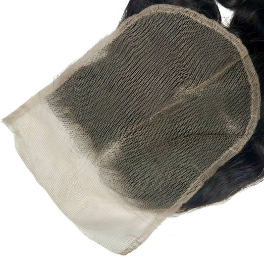 Hair Extensions - Raw Vietnamese Ripple Curly 5x5 Swiss Closure - Natural Black (1B) - lace base close-up