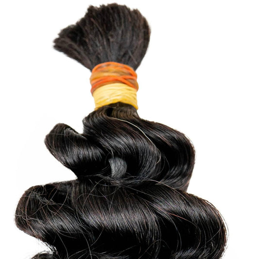 Hair Extensions - Raw Vietnamese Ripple Curly Bulk Braiding Hair - Natural Black (1B) - full bundle view