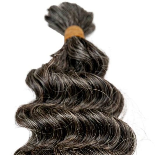 Hair Extensions - Raw Vietnamese Ripple Curly Bulk Human Braiding Hair -Natural Gray - curl pattern close-up