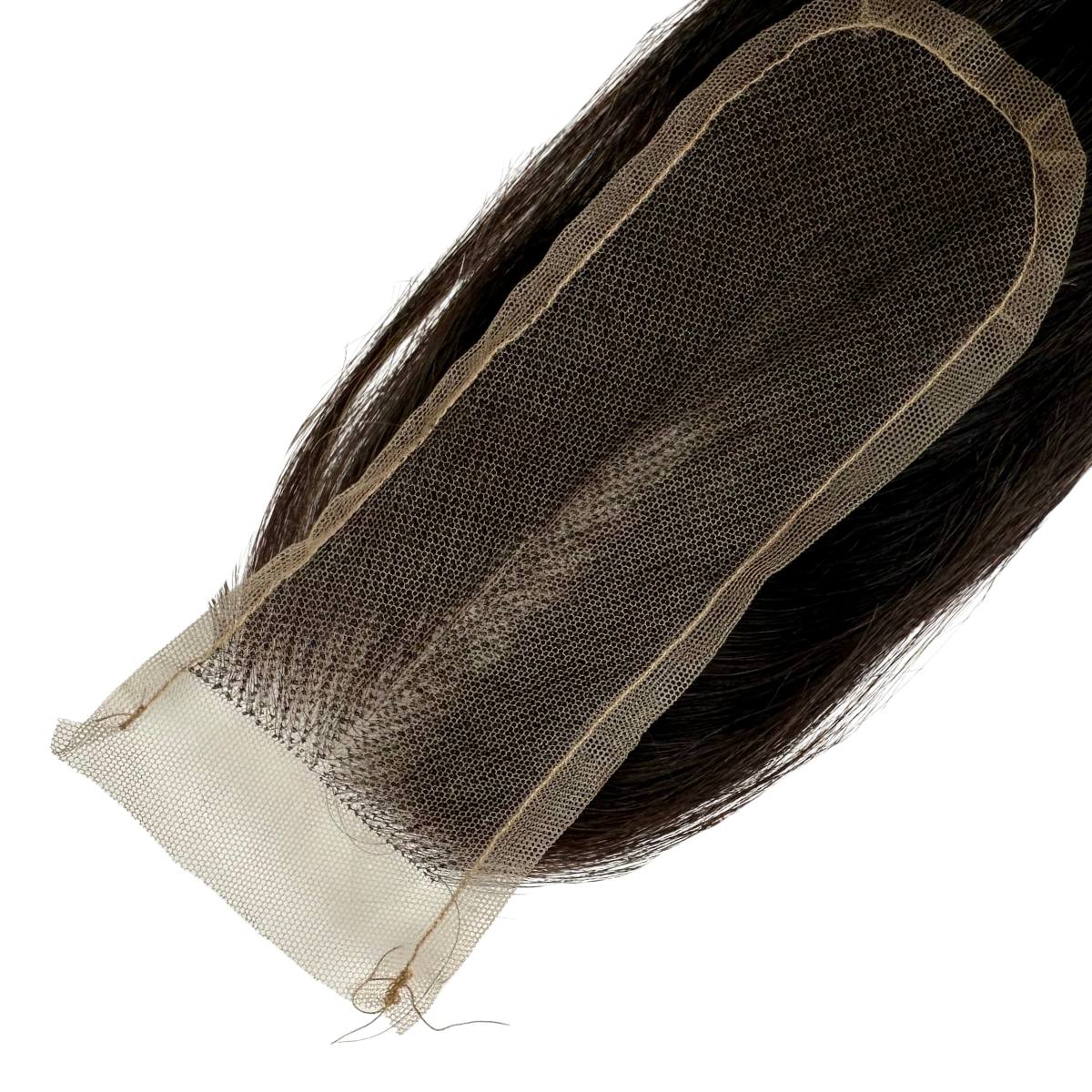 Hair Extensions - Raw Vietnamese Straight 2x6 Swiss Closure - Natural Black (1B) - lace base back view