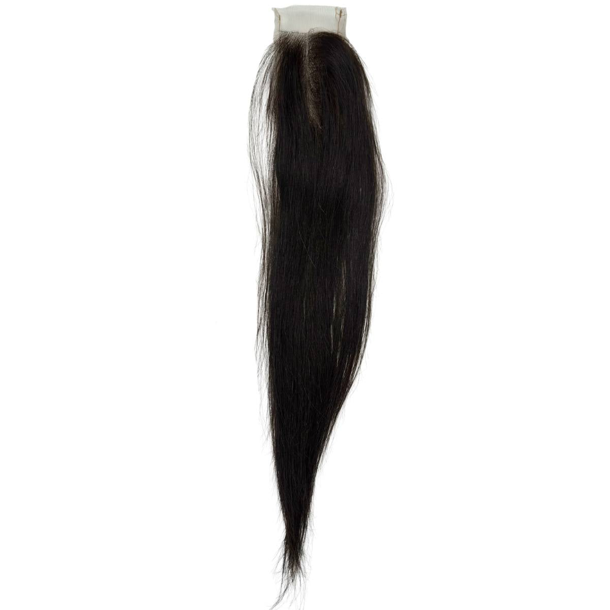 Hair Extensions - Raw Vietnamese Straight 2x6 Swiss Closure - Natural Black (1B) - closure piece laid flat full length