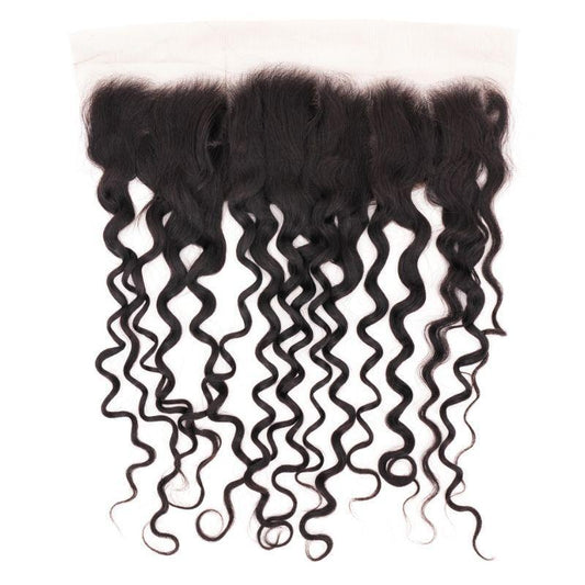 Hair Extensions - Spanish Wave 13x4 Transparent Lace Frontal - Natural Black (1B) - frontal with lace and wave pattern