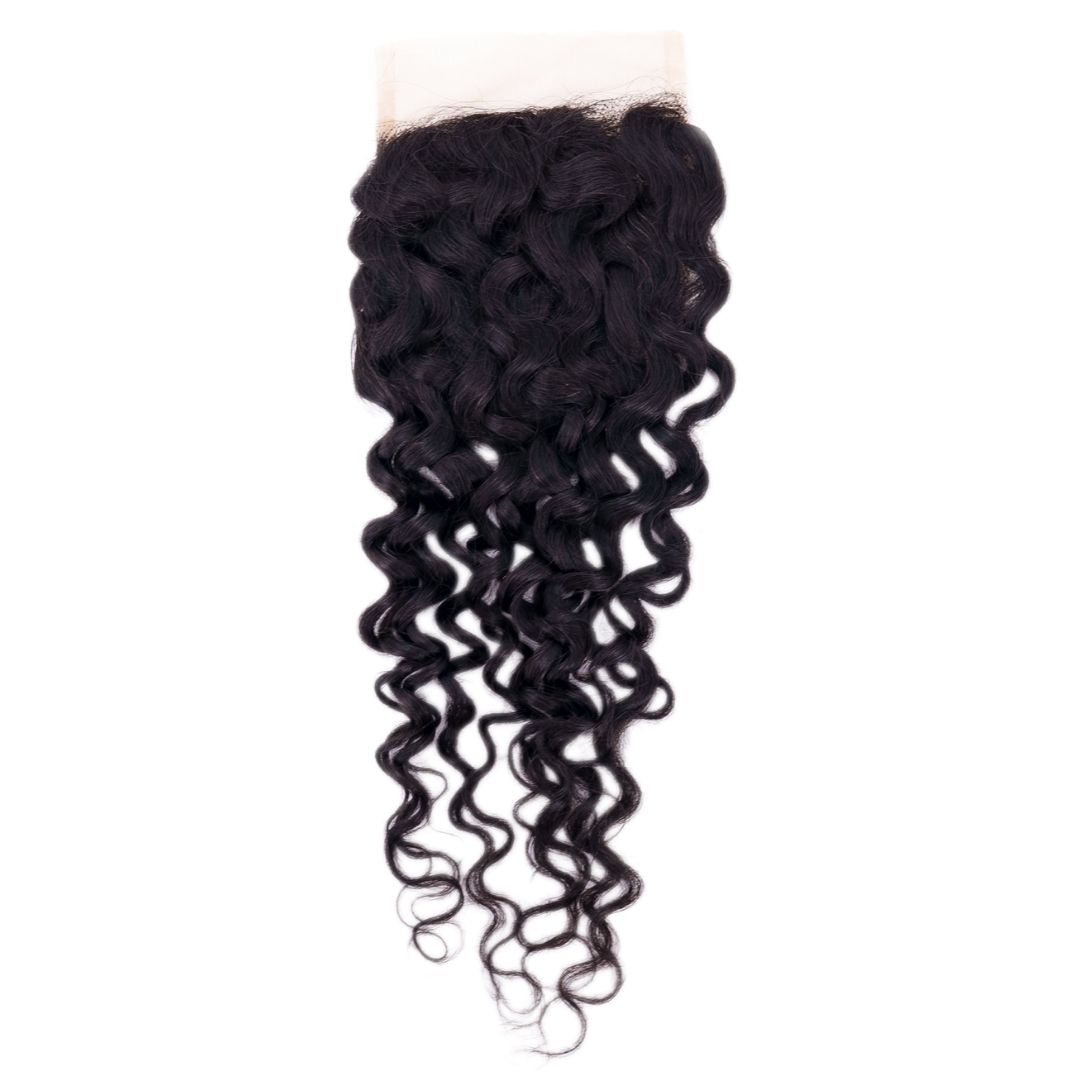 Hair Extensions - Spanish Wave 4x4 Transparent Closure - Natural Black (1B) - closure piece with wave pattern
