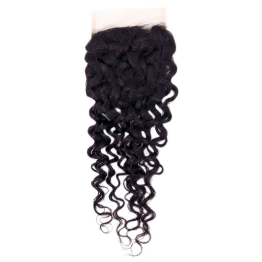 Hair Extensions - Spanish Wave 4x4 Transparent Closure - Natural Black (1B) - closure piece with wave pattern