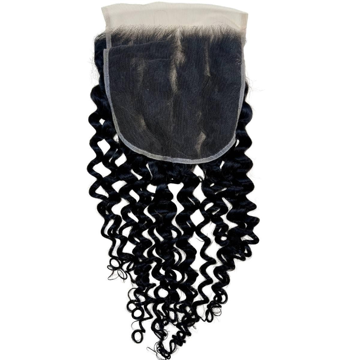 Spanish Wave 7x7 HD Lace Closure - lace top with curls flat lay
