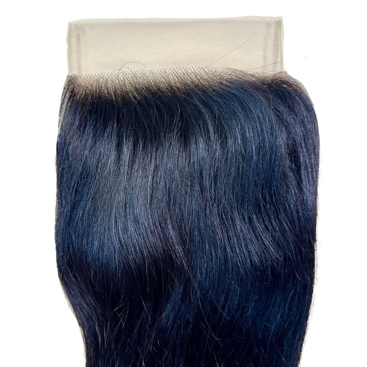 Straight 5x5 Transparent Lace Closure - lace base with hair, top close-up
