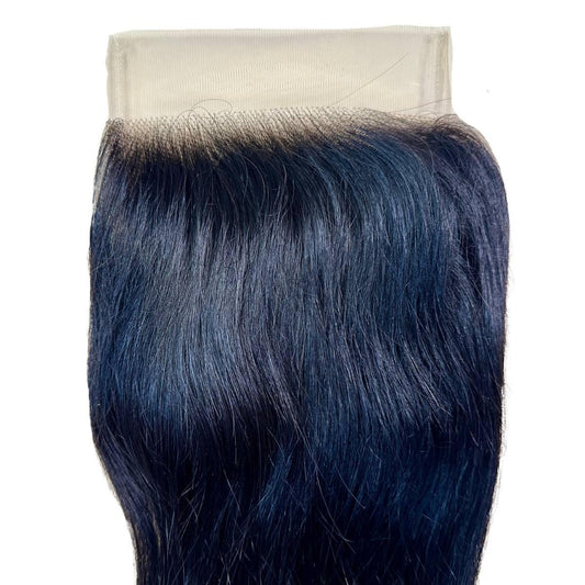 Straight 5x5 Transparent Lace Closure - lace base with hair, top close-up