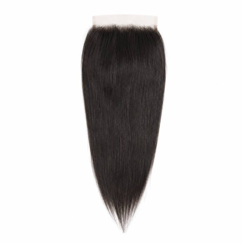 Natural black straight lace closure hair extensions shown whole from the front with the wide lace panel at the top