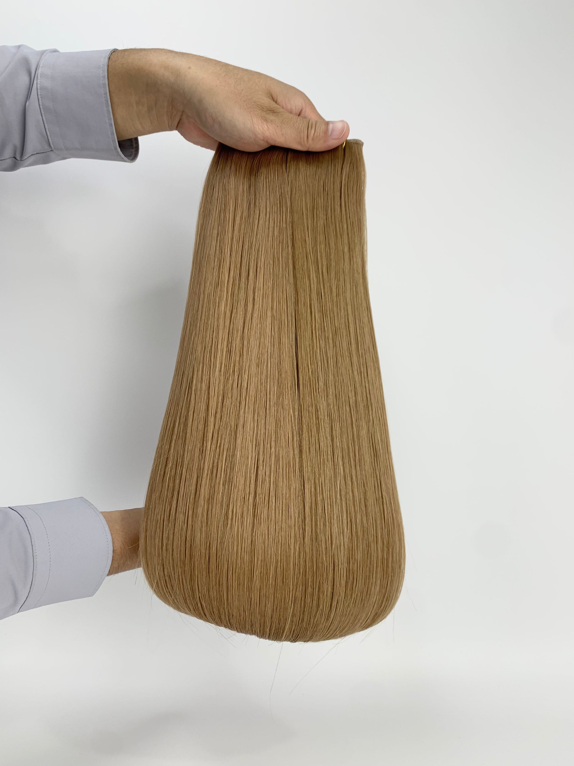 Twin Tabs Butterfly Genius Weft - 100% Virgin Human Hair Extensions - light brown (#8) color swatch