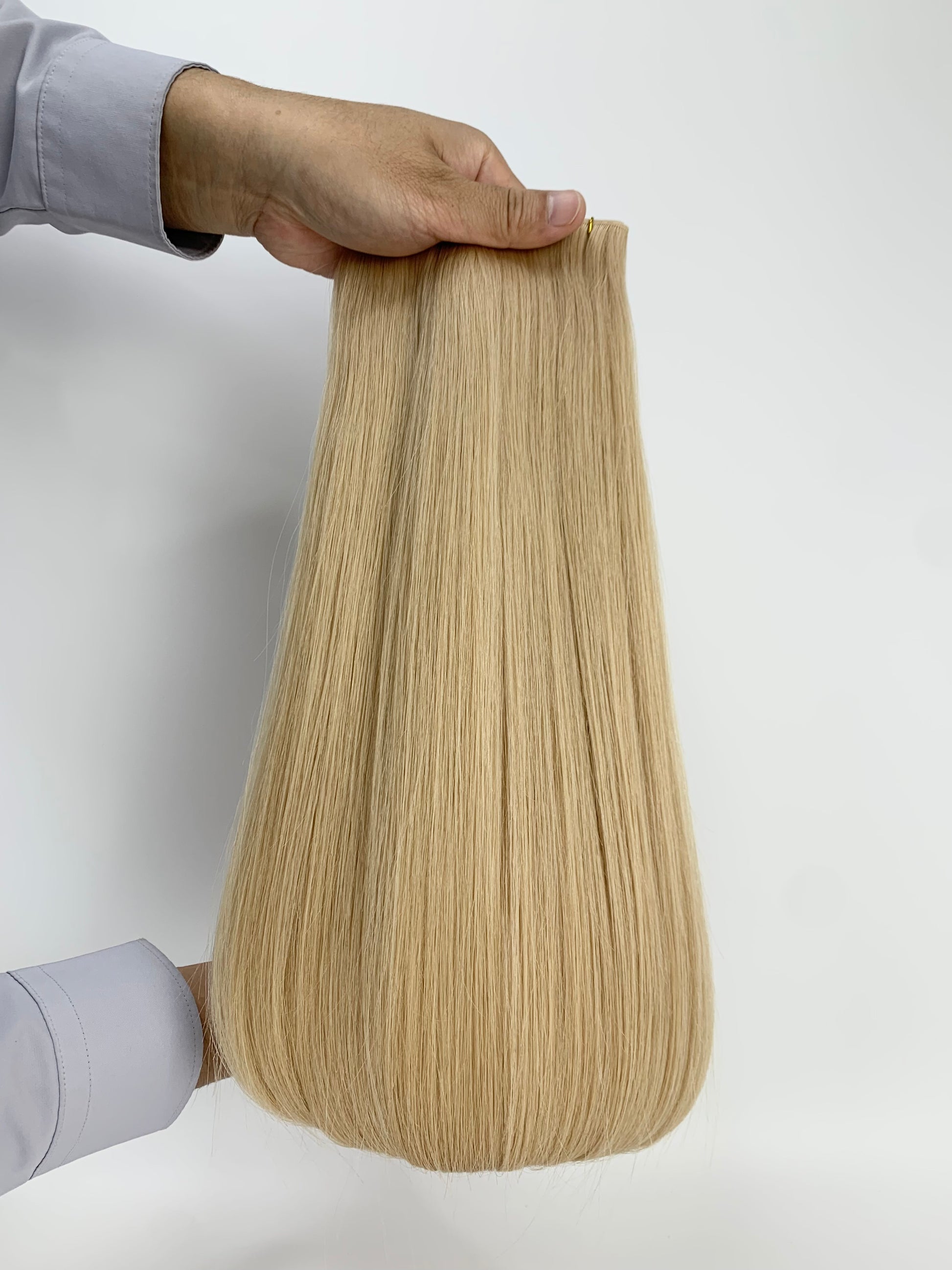 Twin Tabs Butterfly Genius Weft - 100% Virgin Human Hair Extensions - dark ash blonde (#18) color swatch