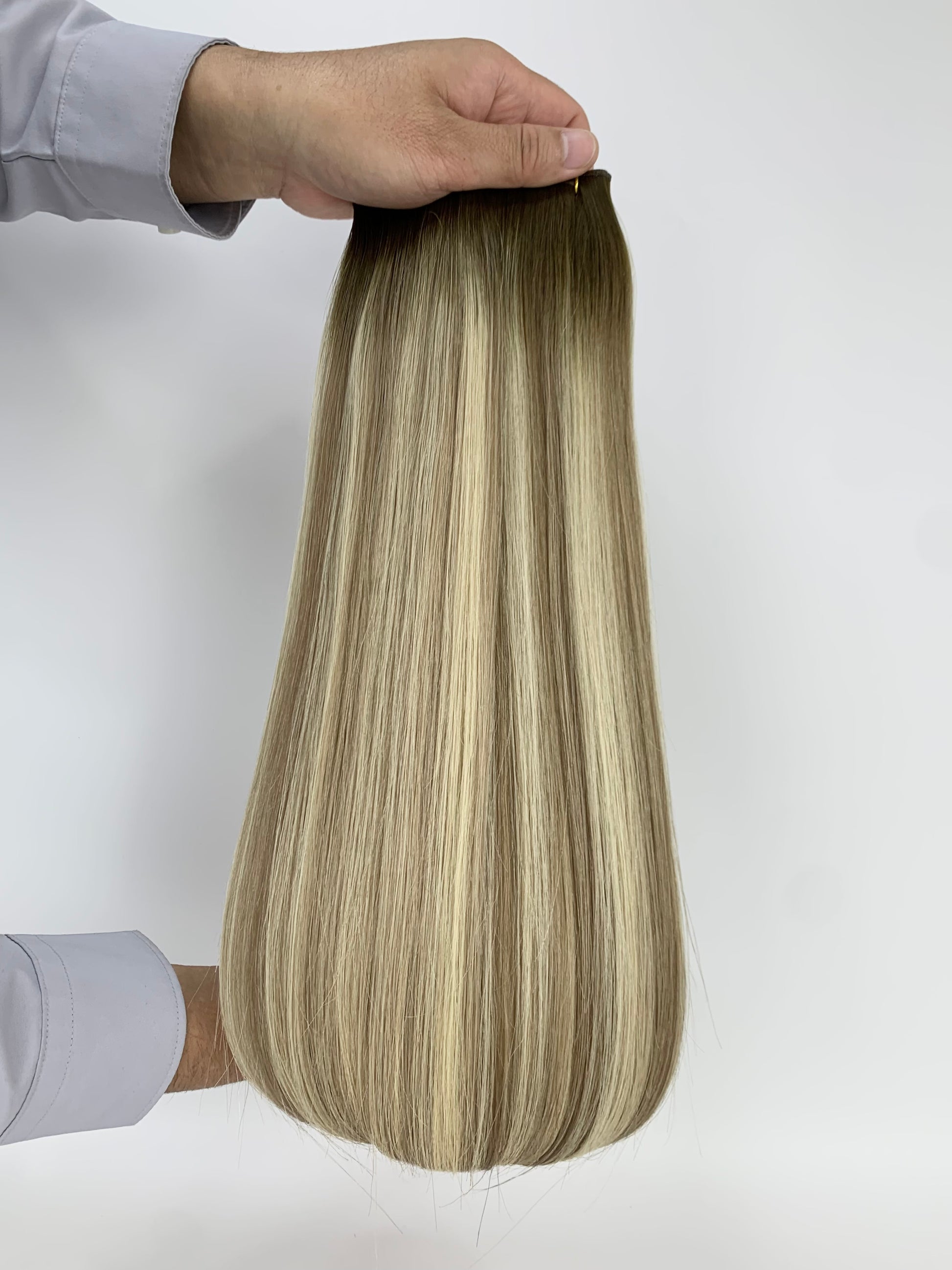 Twin Tabs Butterfly Genius Weft - 100% Virgin Human Hair Extensions - dark blonde balayage (#TCS) color swatch
