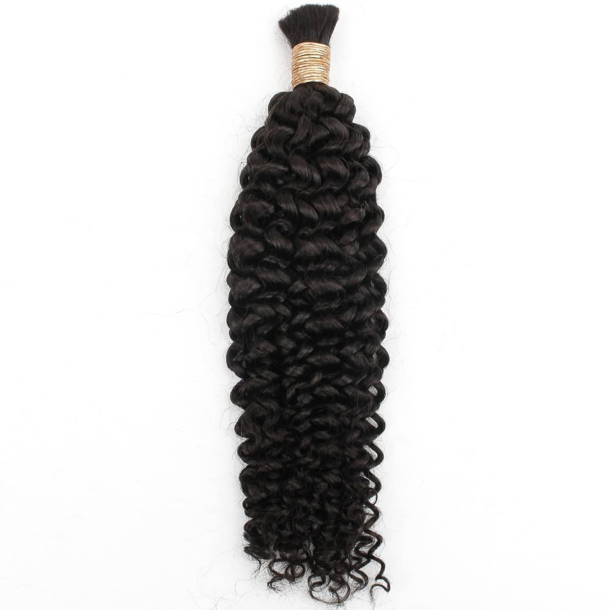 Hair Extensions - Water Wave Bulk Human Braiding Hair - Natural Black (1B) - single bundle full length showing wave pattern