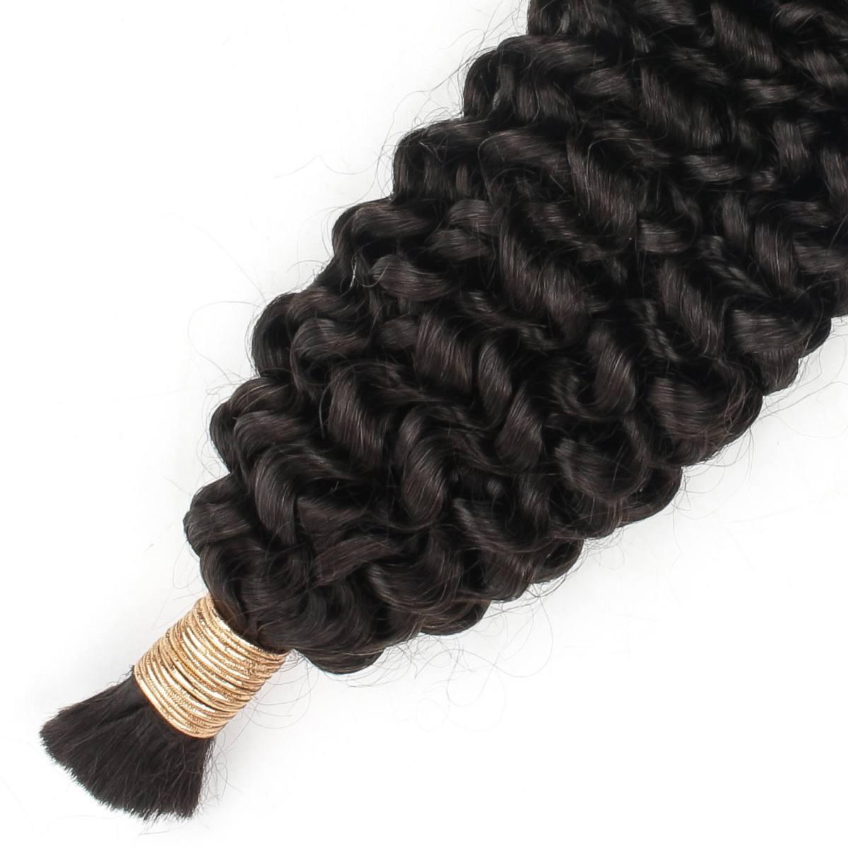 Hair Extensions - Water Wave Bulk Human Braiding Hair - Natural Black (1B) - bundle top and wave pattern close-up